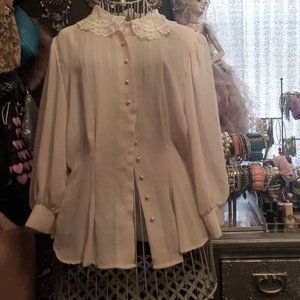 Vintage Blush Embroidered Lace Chic Chiffon Top